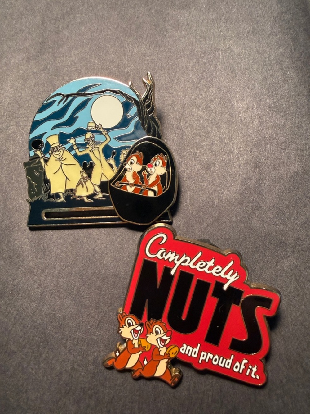 Lot of 2 Disney Chip & Dale Trading Pins. One Sliding Haunted Mansion.